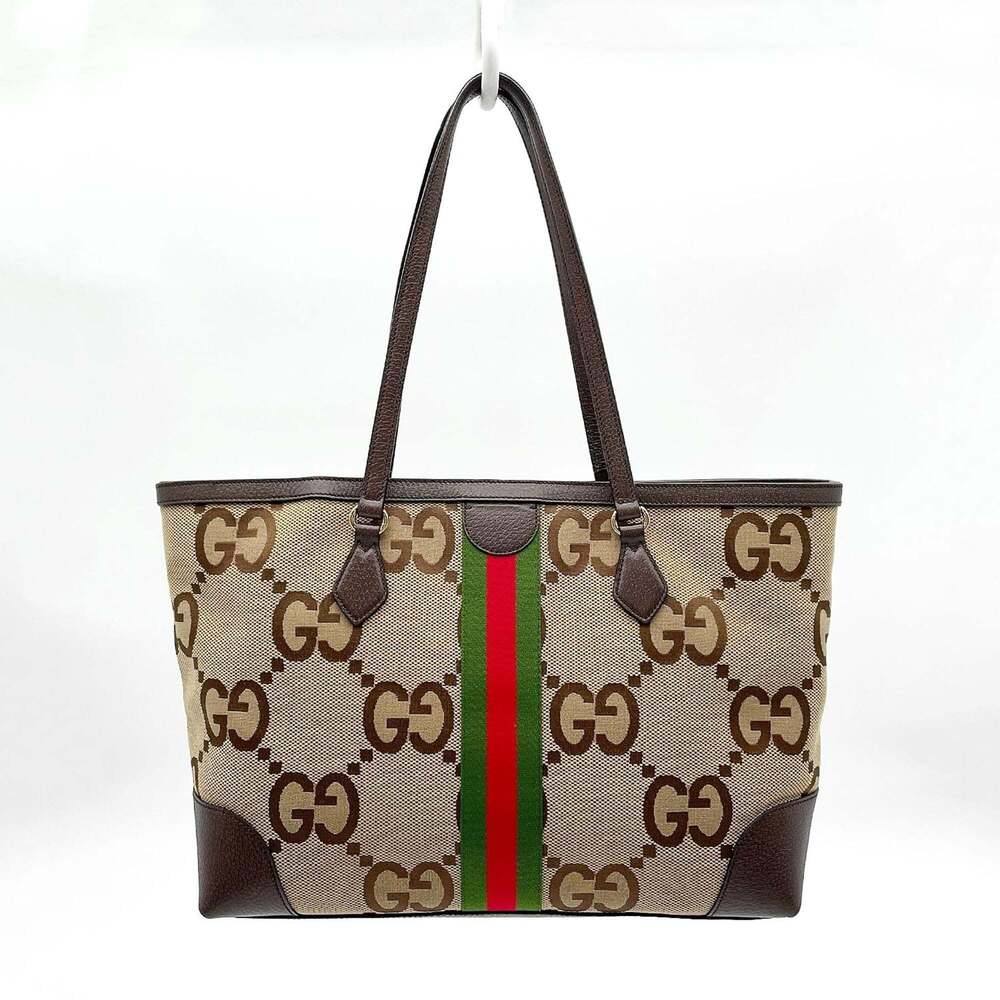 GUCCI Sherry Tote Bag, Canvas and Leather, Brown, Women's - Picture 2 of 10